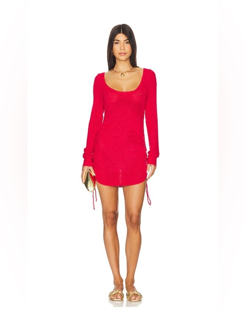 SNDYS x REVOLVE Turn Back Time Mini Dress in Red Scoop Neck Long Sleeve Small